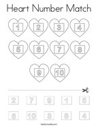 Heart Number Match Coloring Page