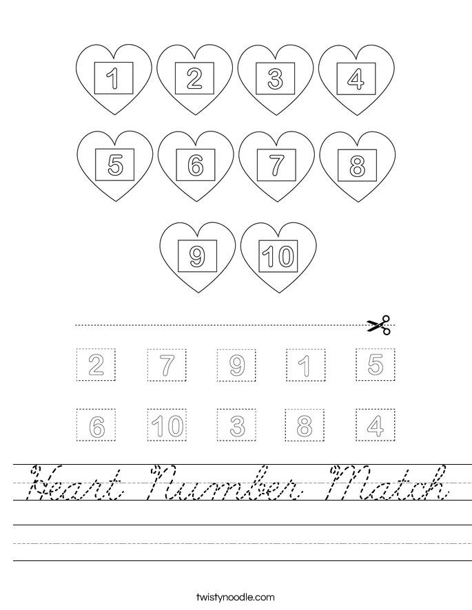 Heart Number Match Worksheet