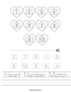 Heart Number Match Handwriting Sheet