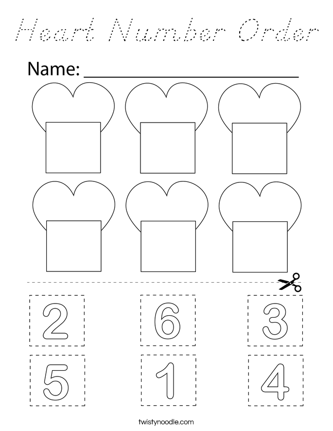 Heart Number Order Coloring Page