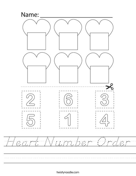 Heart Number Order Worksheet