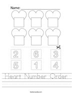 Heart Number Order Handwriting Sheet