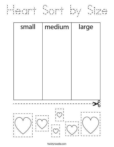 Heart Sort by Size Coloring Page