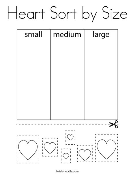 Heart Sort by Size Coloring Page