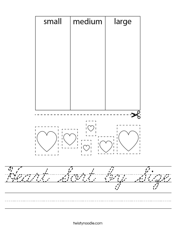 Heart Sort by Size Worksheet