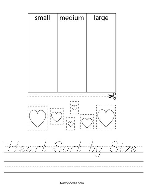 Heart Sort by Size Worksheet