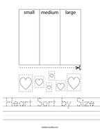 Heart Sort by Size Handwriting Sheet
