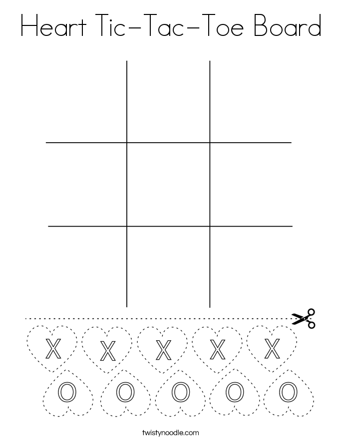 Heart Tic-Tac-Toe Board Coloring Page