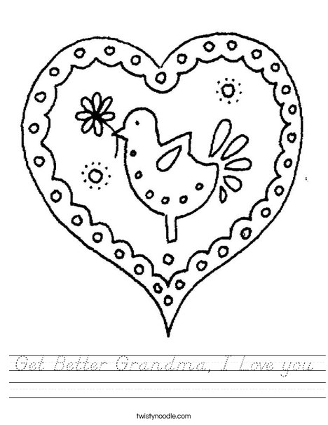 Heart with Bird Worksheet
