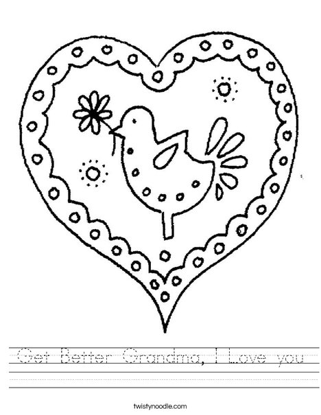 Heart with Bird Worksheet