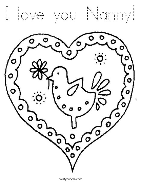 Heart with Bird Coloring Page