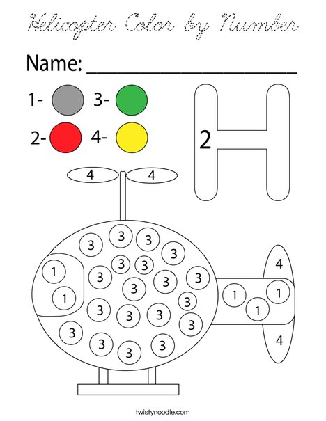 Helicopter Color by Number Coloring Page