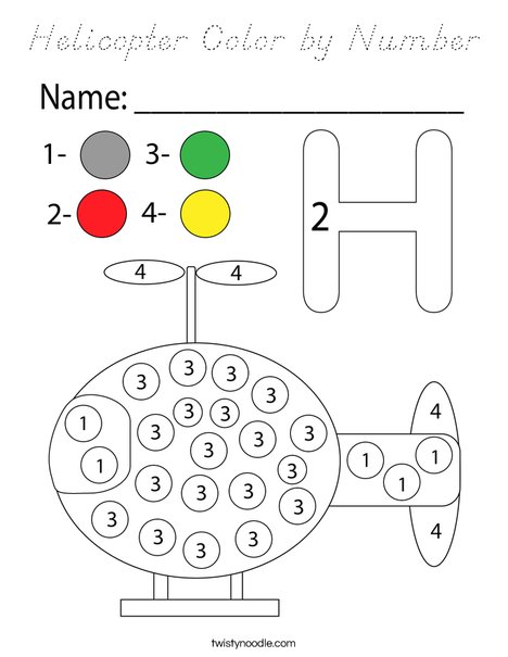 Helicopter Color by Number Coloring Page