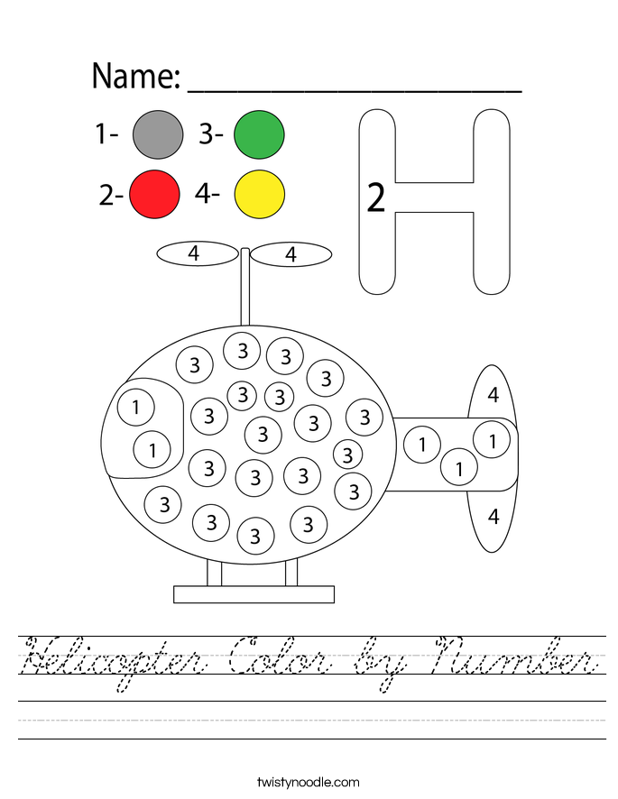 Helicopter Color by Number Worksheet