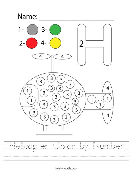 Helicopter Color by Number Worksheet