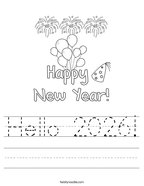 Hello 2026 Handwriting Sheet