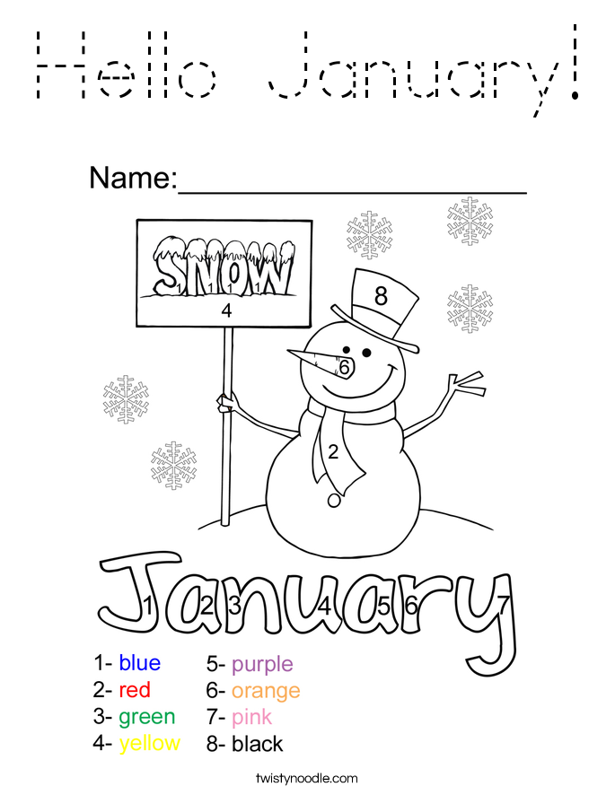 Hello January! Coloring Page