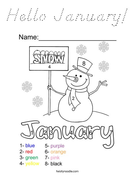 Hello January Coloring Page