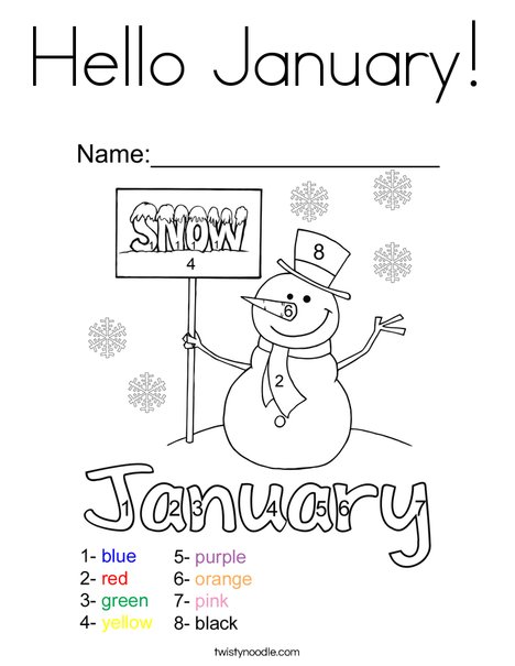 Download Hello January Coloring Page - Twisty Noodle