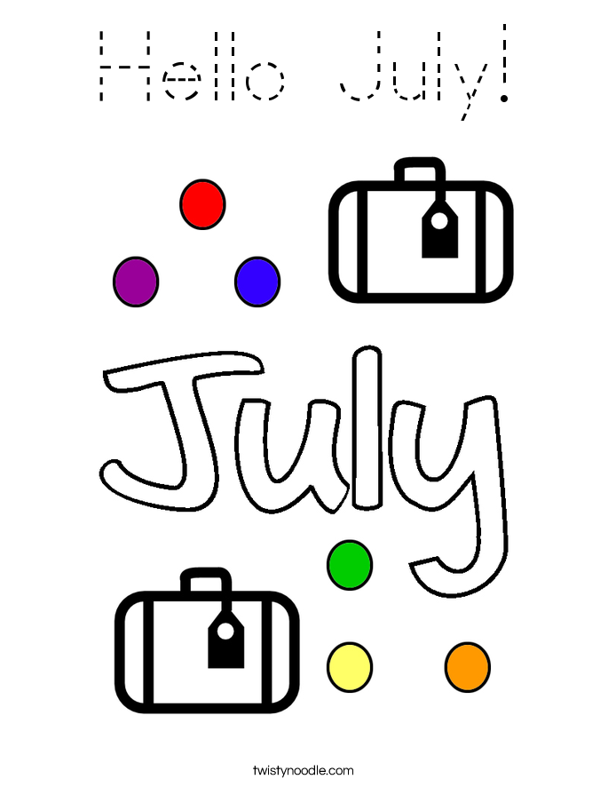 Hello July! Coloring Page