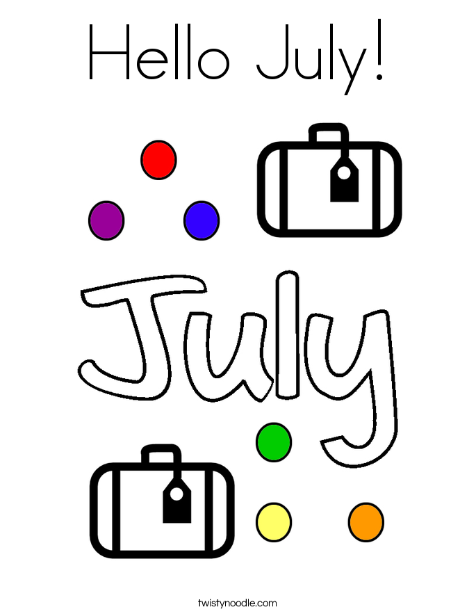 Hello July! Coloring Page