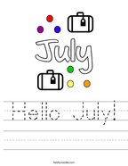 Hello July Handwriting Sheet