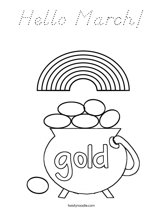 Hello March Coloring Page - D'Nealian - Twisty Noodle