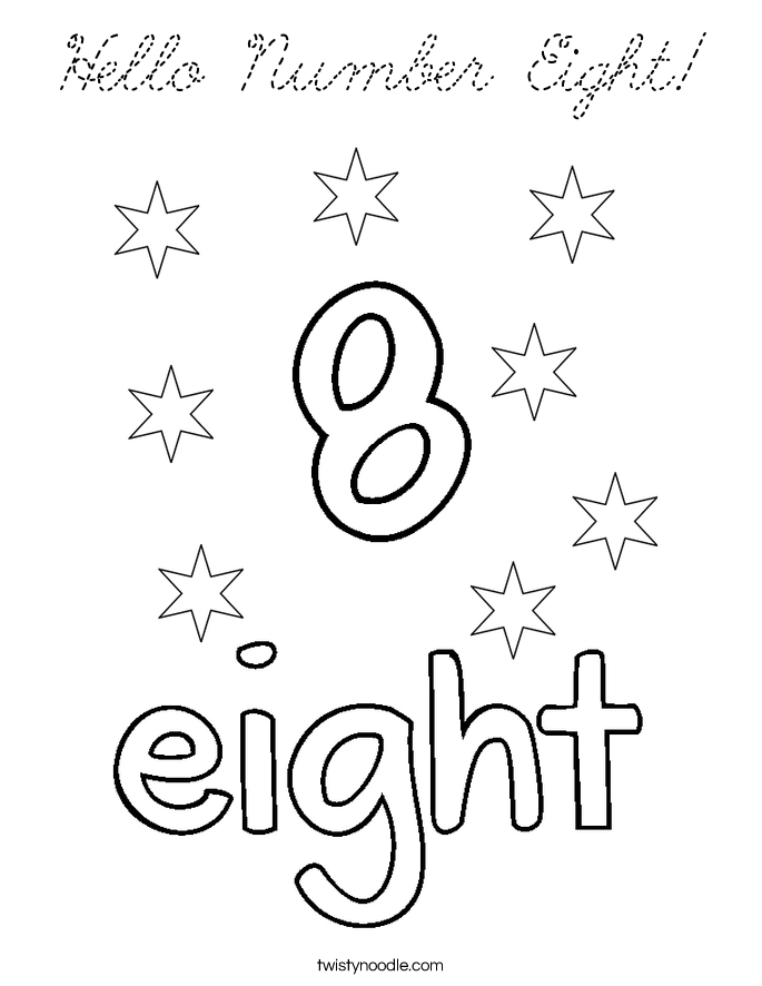 Hello Number Eight Coloring Page - Cursive - Twisty Noodle