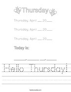 Hello Thursday Handwriting Sheet