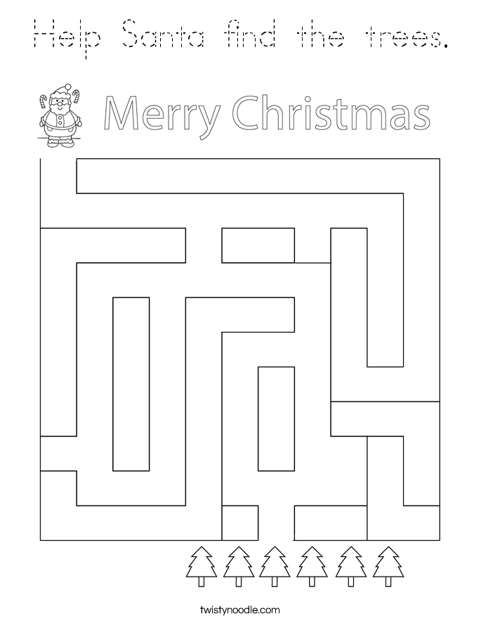 Help Santa find the trees. Coloring Page