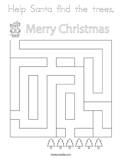 Help Santa find the trees. Coloring Page