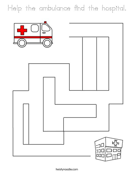 Help the ambulance find the hospital.  Coloring Page