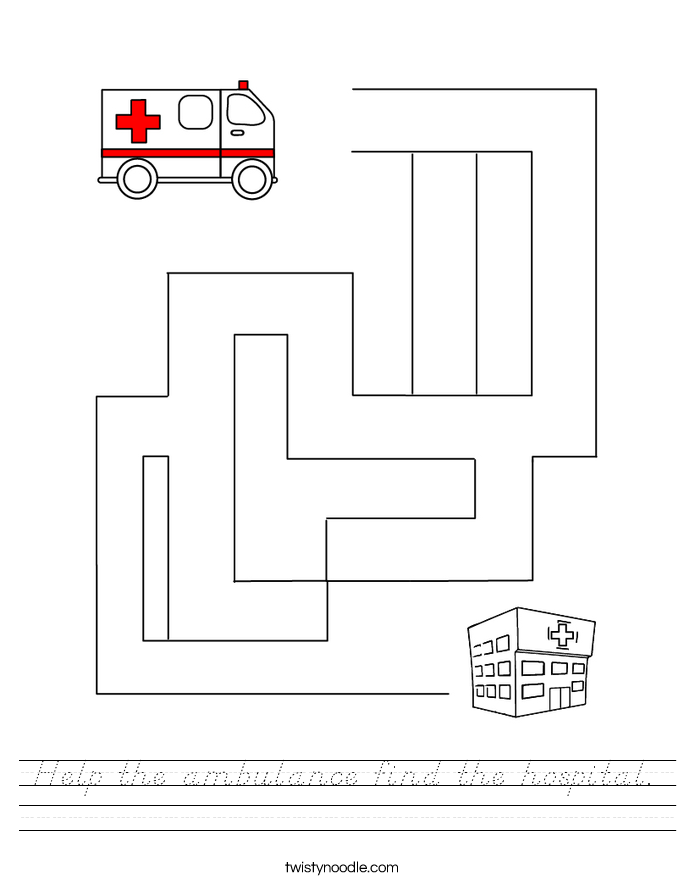 Help the ambulance find the hospital. Worksheet