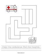 Help the ambulance find the hospital Handwriting Sheet