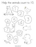Help the animals count to 10. Coloring Page
