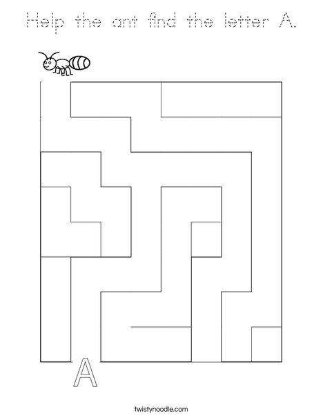 Help the ant find the letter A. Coloring Page