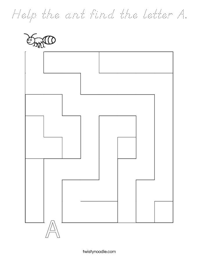 Help the ant find the letter A. Coloring Page