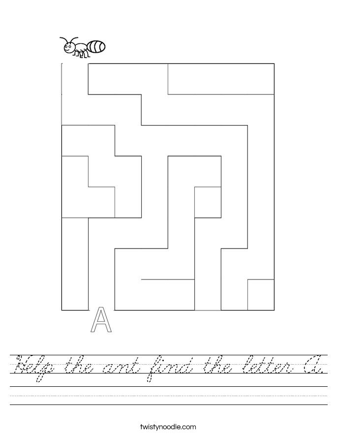 Help the ant find the letter A. Worksheet
