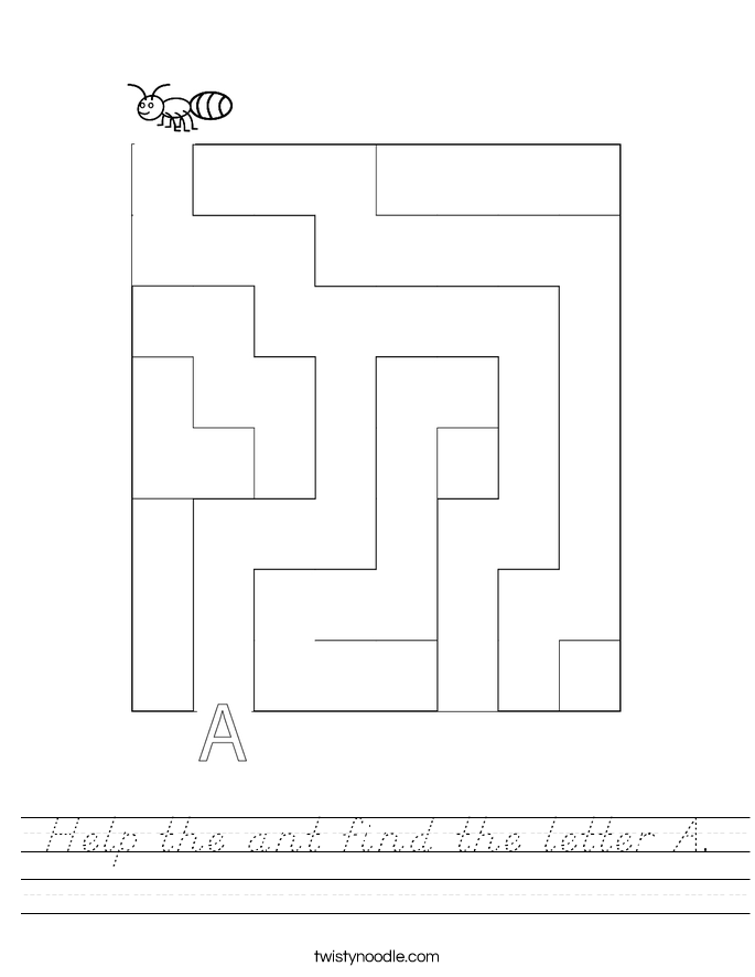 Help the ant find the letter A. Worksheet