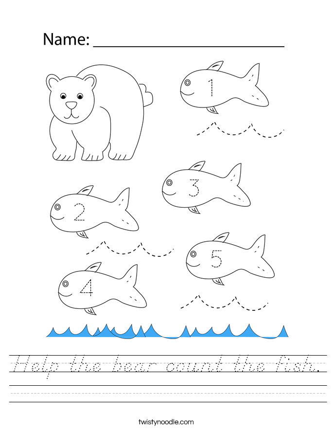 Help the bear count the fish. Worksheet