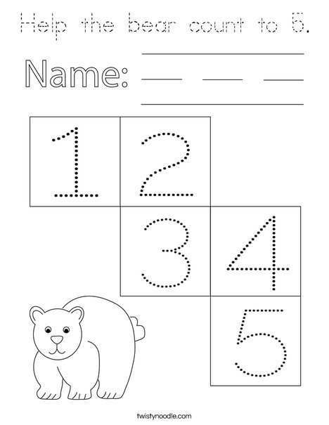 Help the bear count to 5. Coloring Page
