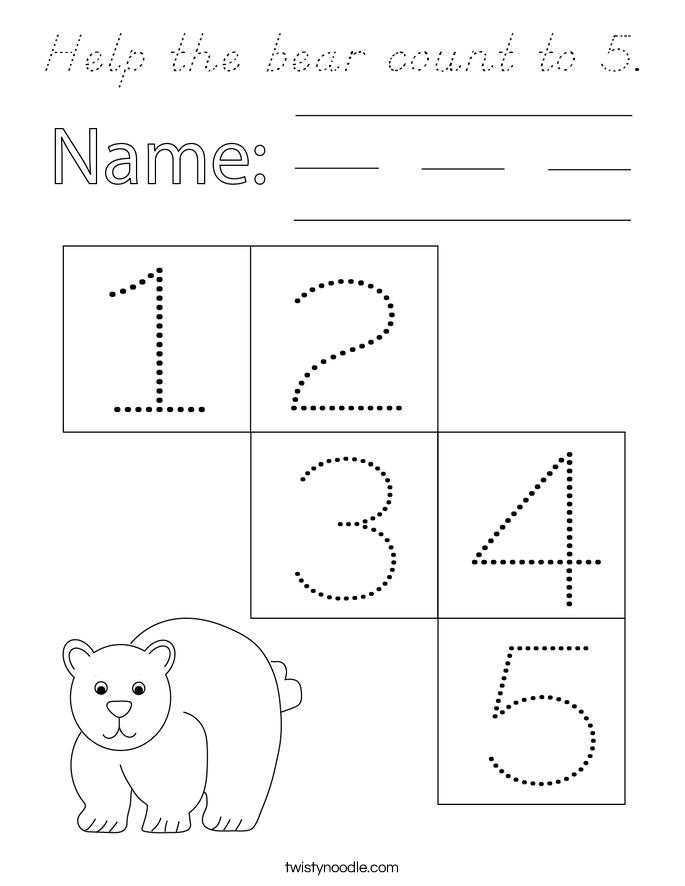 Help the bear count to 5. Coloring Page