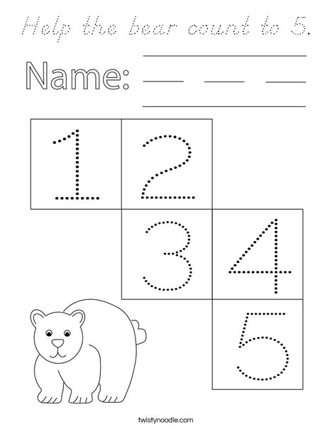 Help the bear count to 5. Coloring Page