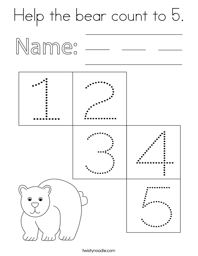 Help the bear count to 5. Coloring Page