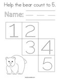 Help the bear count to 5. Coloring Page