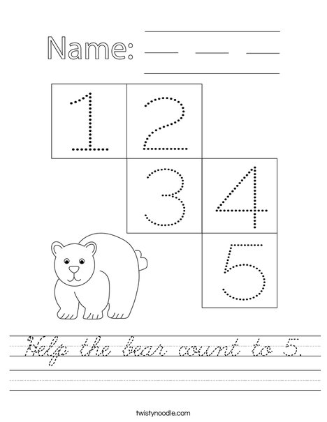 Help the bear count to 5. Worksheet