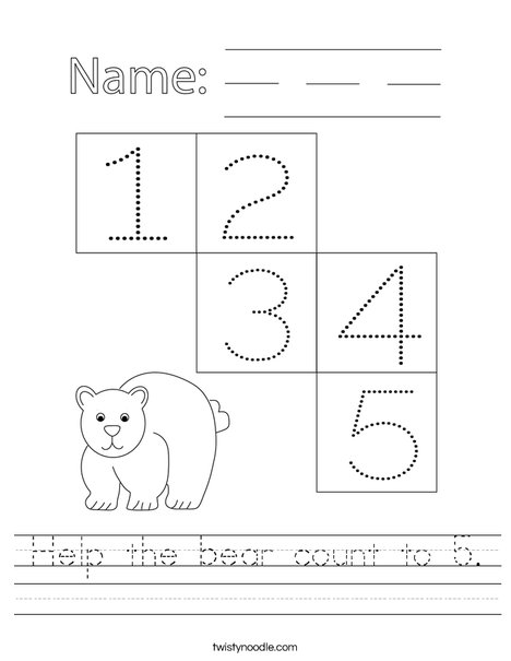 Help the bear count to 5. Worksheet