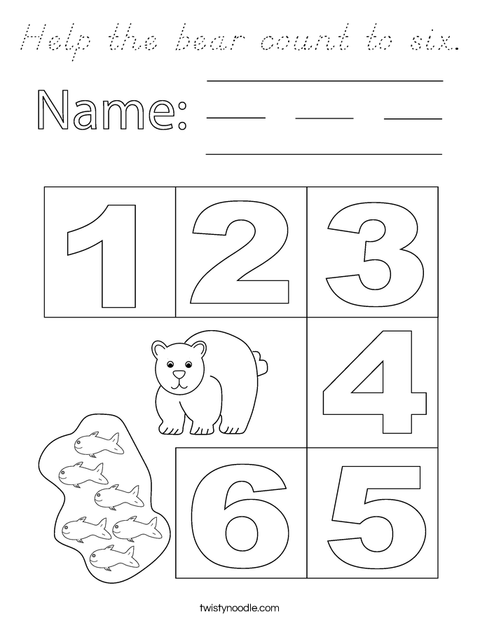 Help the bear count to six. Coloring Page