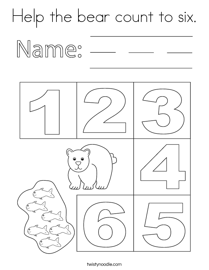 Help the bear count to six. Coloring Page