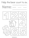 Help the bear count to six Coloring Page